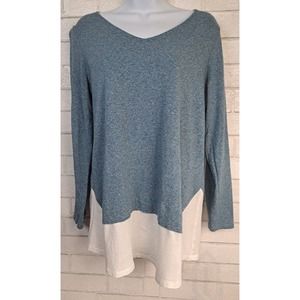 J. Jill Woman's Blouse Shirt Size S Blue V-Neck Long Sleeve